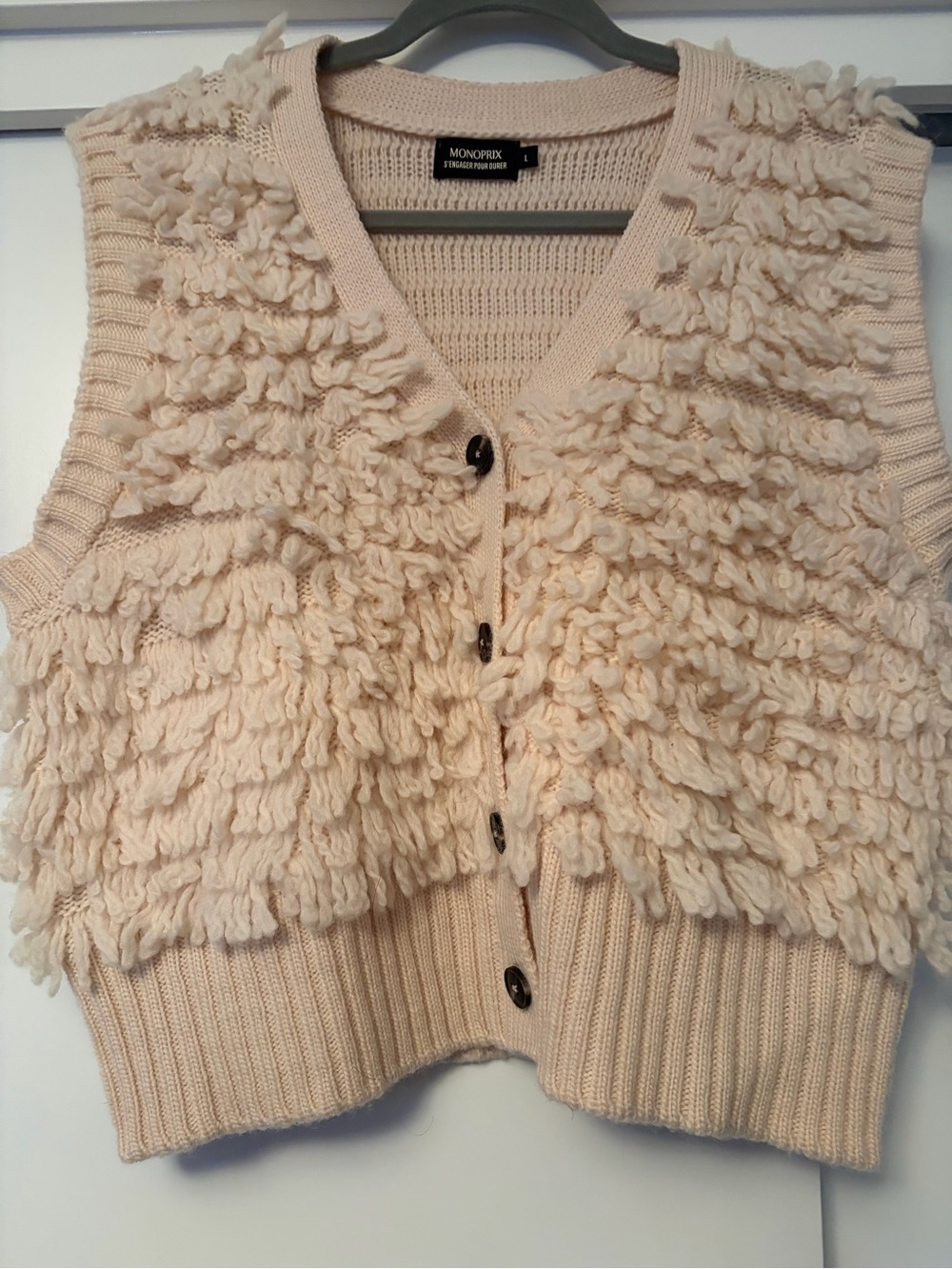 Monoprix Cream Textured Button-Front Knit Vest